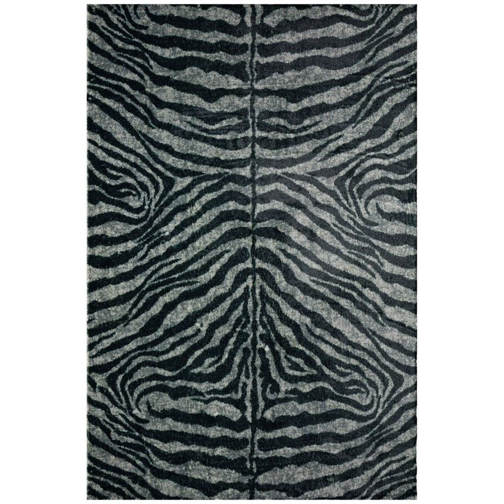 8 X 10 Black and Gray Zebra Print Shag Handmade Non Skid Area Rug Image 2