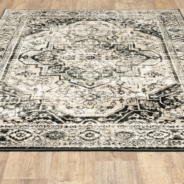 8 X 10 Black Grey Tan And Ivory Oriental Power Loom Stain Resistant Area Rug Image 3