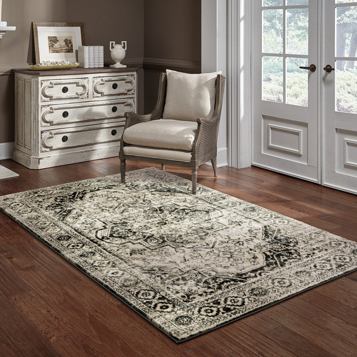 8 X 10 Black Grey Tan And Ivory Oriental Power Loom Stain Resistant Area Rug Image 4