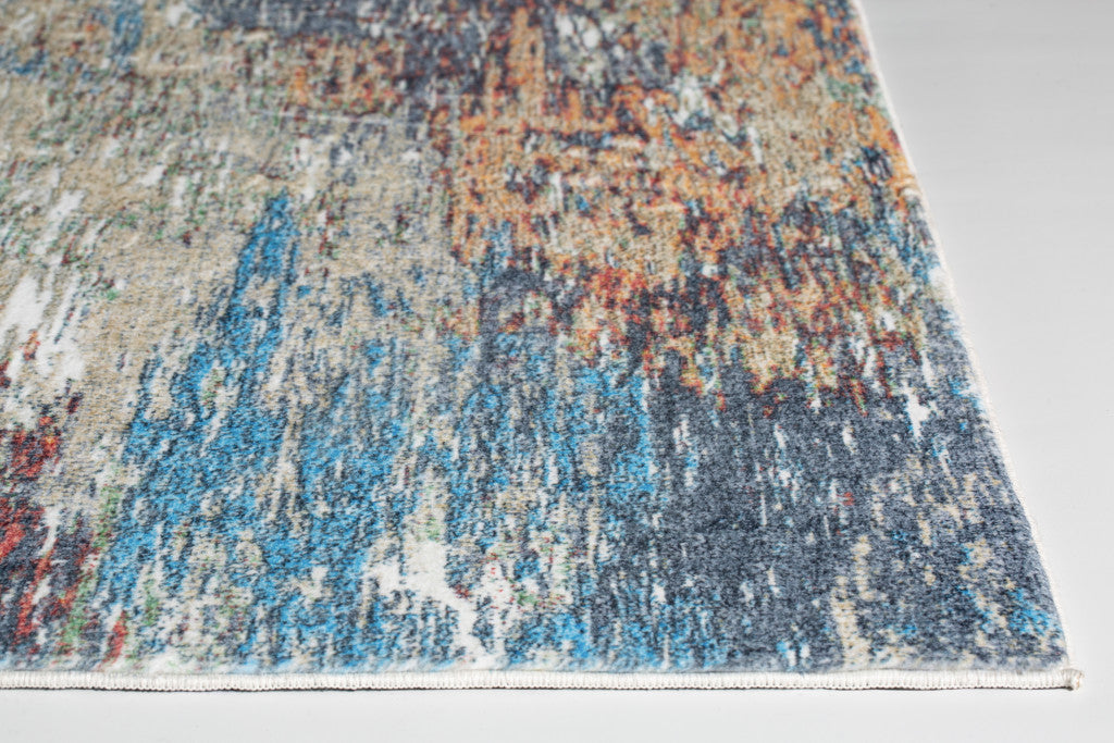 8 x 10 Blue and Beige Abstract Area Rug Image 2