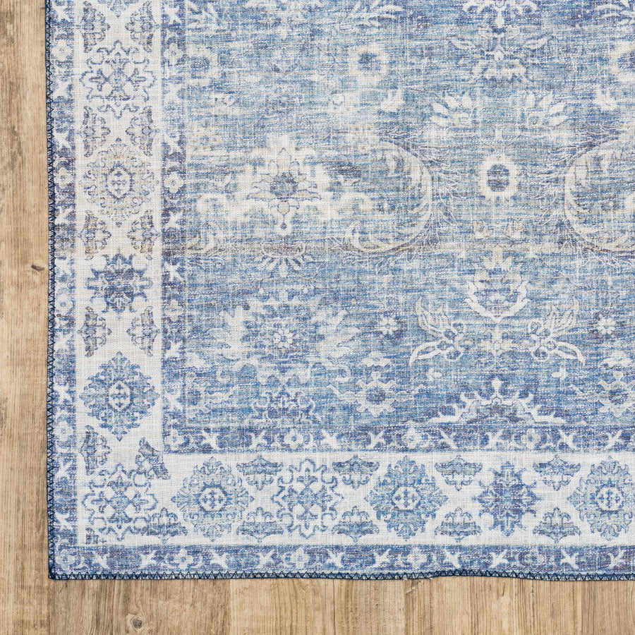 8 X 10 Blue And Grey Oriental Power Loom Stain Resistant Area Rug Image 1