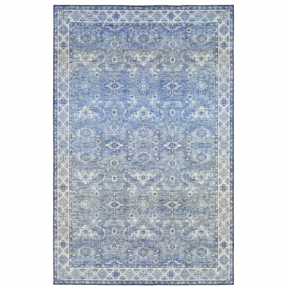 8 X 10 Blue And Grey Oriental Power Loom Stain Resistant Area Rug Image 2