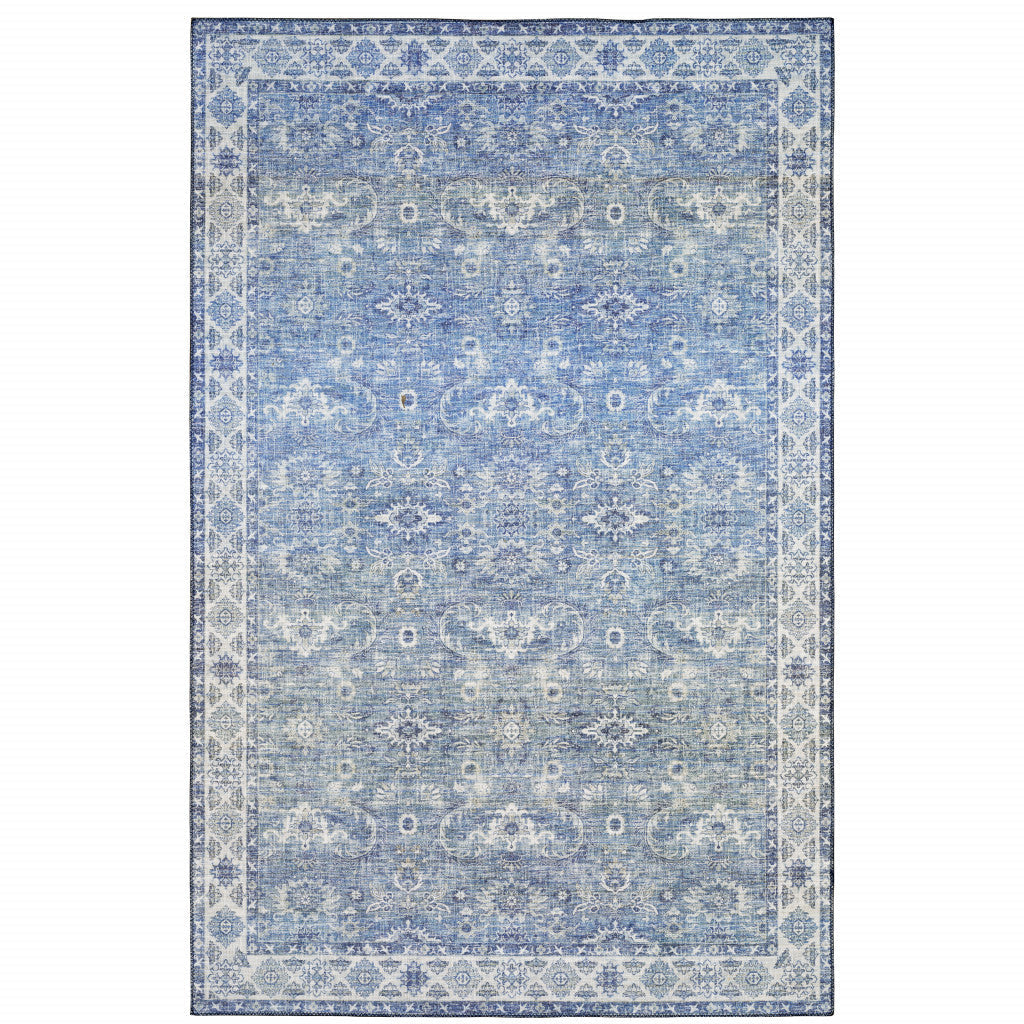 8 X 10 Blue And Grey Oriental Power Loom Stain Resistant Area Rug Image 2