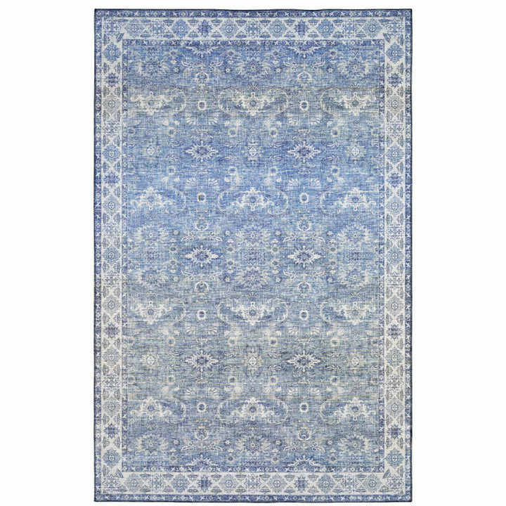 8 X 10 Blue And Grey Oriental Power Loom Stain Resistant Area Rug Image 2