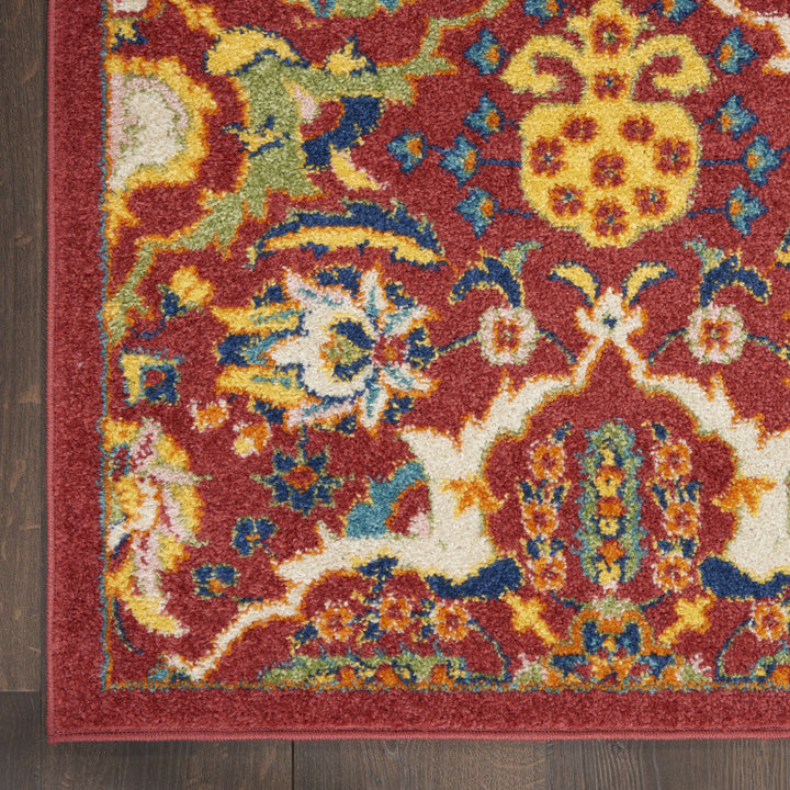 8 X 10 Red Floral Power Loom Area Rug Image 3