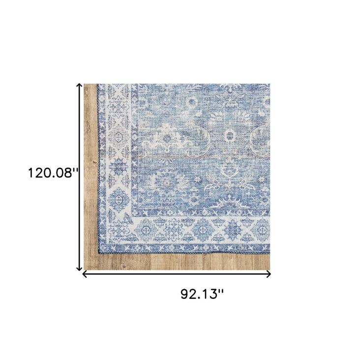 8 X 10 Blue And Grey Oriental Power Loom Stain Resistant Area Rug Image 8