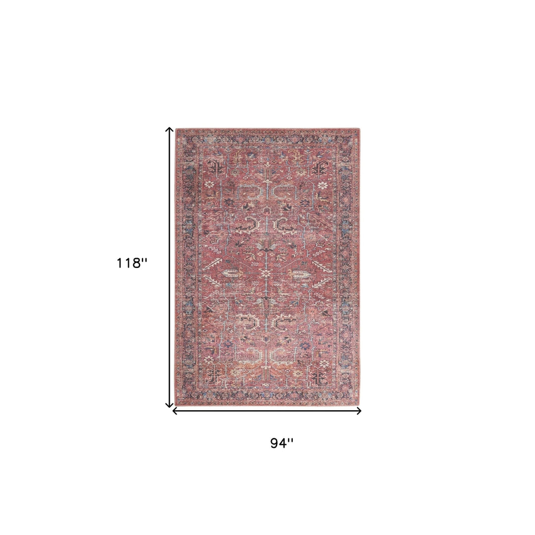 8 X 10 Red Floral Power Loom Distressed Area Rug Image 9