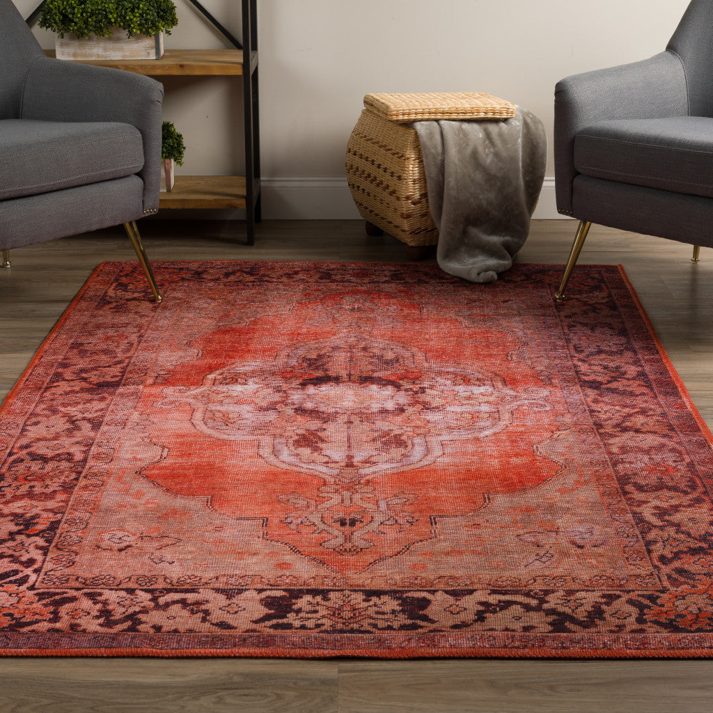 8 X 10 Red Oriental Distressed Non Skid Area Rug Image 6