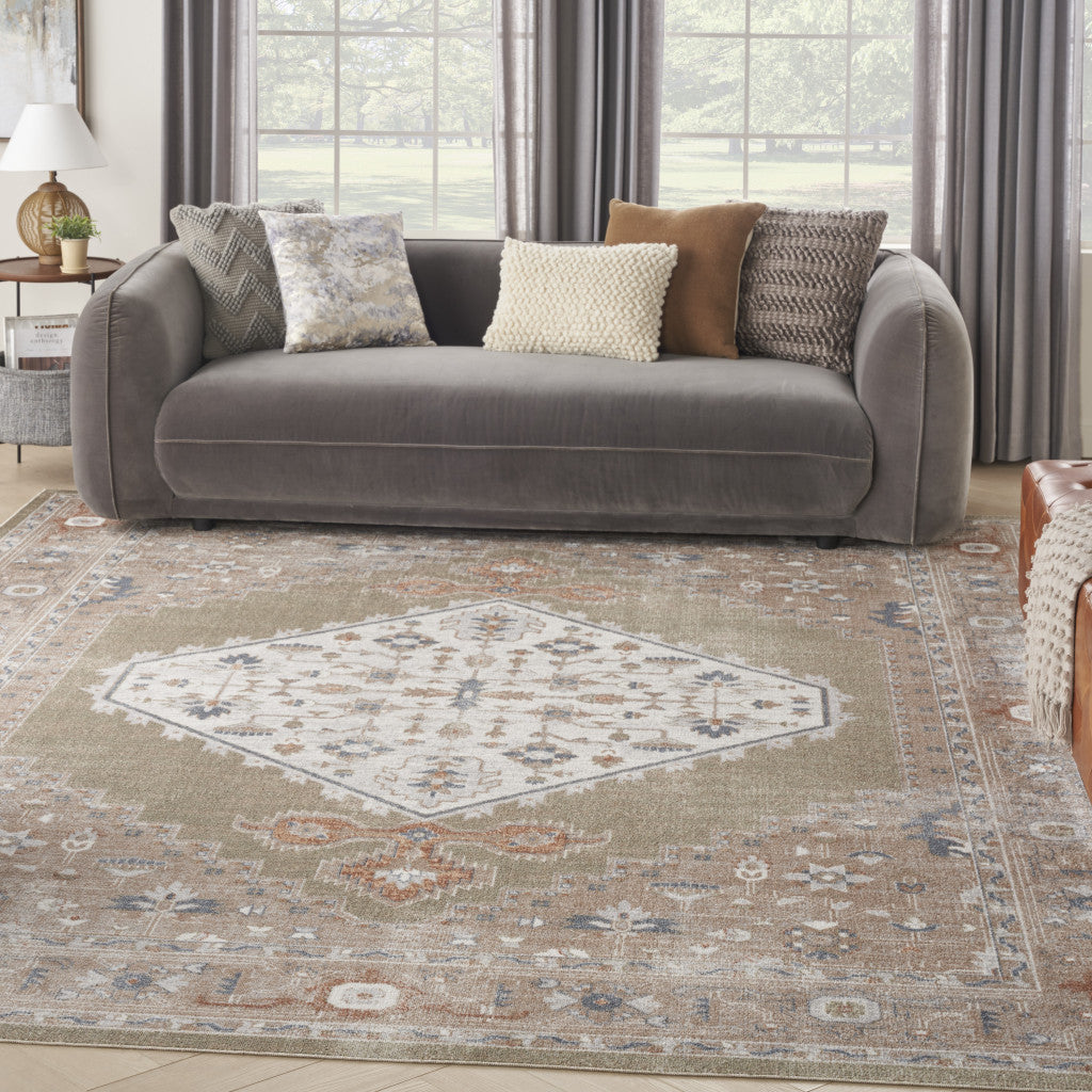 8 X 10 Sage Oriental Power Loom Distressed Washable Area Rug Image 8