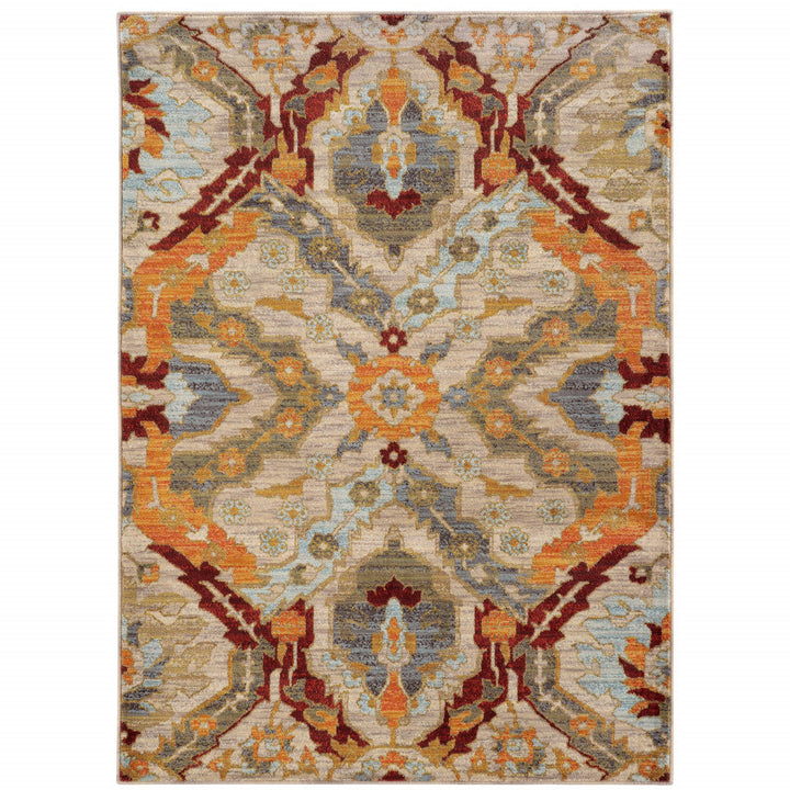 8 X 11 Beige Orange Blue Gold And Grey Abstract Power Loom Stain Resistant Area Rug Image 1