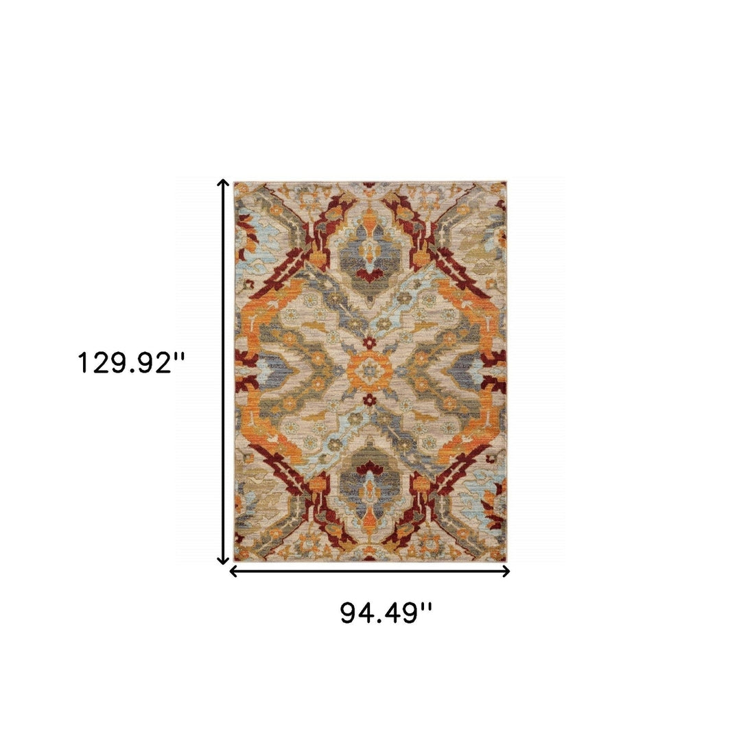 8 X 11 Beige Orange Blue Gold And Grey Abstract Power Loom Stain Resistant Area Rug Image 5