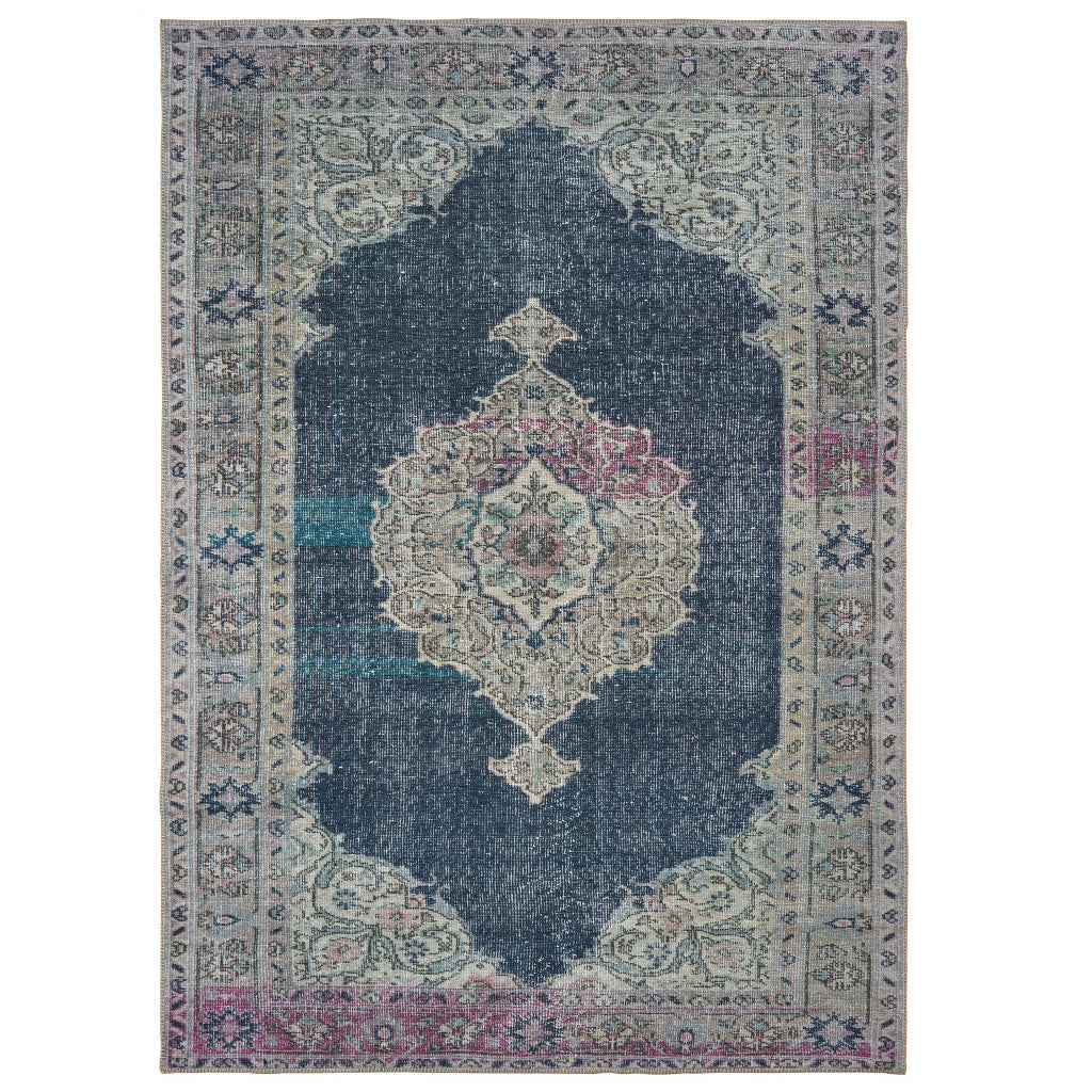 8 X 11 Blue And Grey Oriental Power Loom Stain Resistant Area Rug Image 1