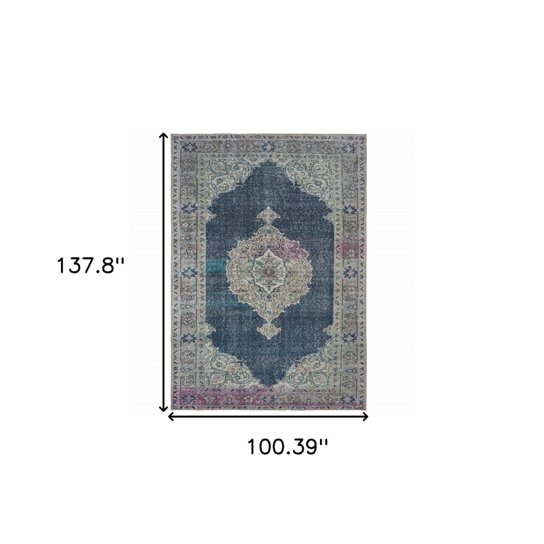 8 X 11 Blue And Grey Oriental Power Loom Stain Resistant Area Rug Image 5