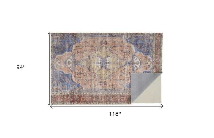 8 X 10 Red Tan And Blue Abstract Area Rug Image 2