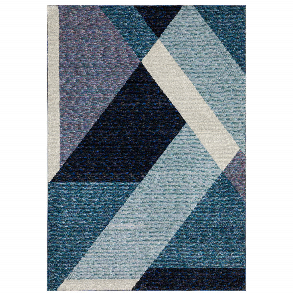 8 x 11 Blue Purple Grey and Teal Geometric Power Loom Area Rug Image 2