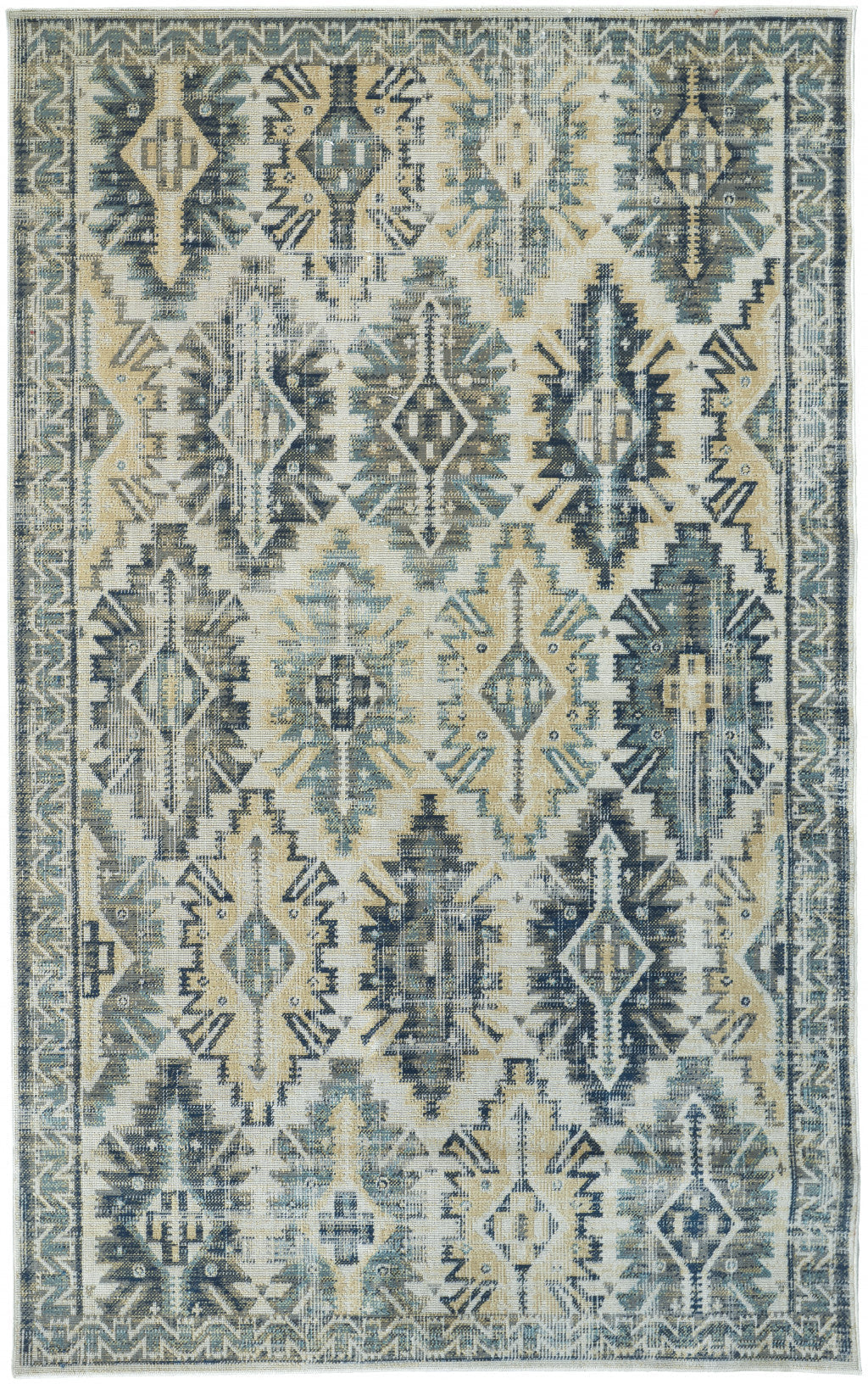 8 X 11 Green Blue And Ivory Abstract Power Loom Distressed Stain Resistant Area Rug Image 1