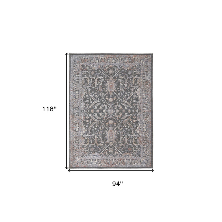 8 x 10 Gray and Ivory Floral Power Loom Area Rug Image 1