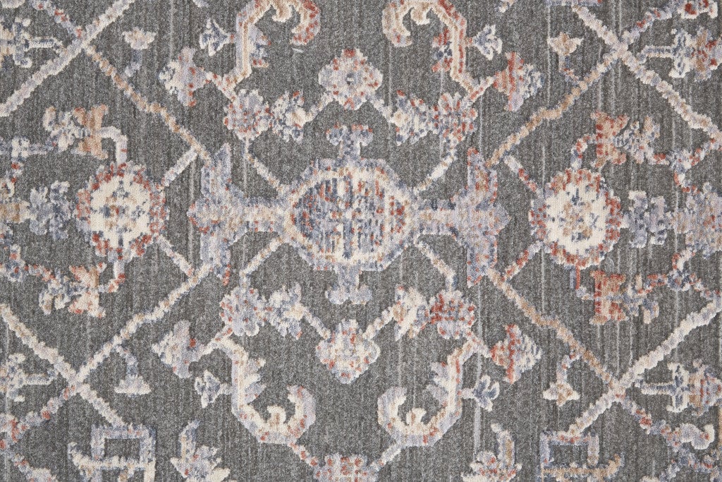 8 x 10 Gray and Ivory Floral Power Loom Area Rug Image 4