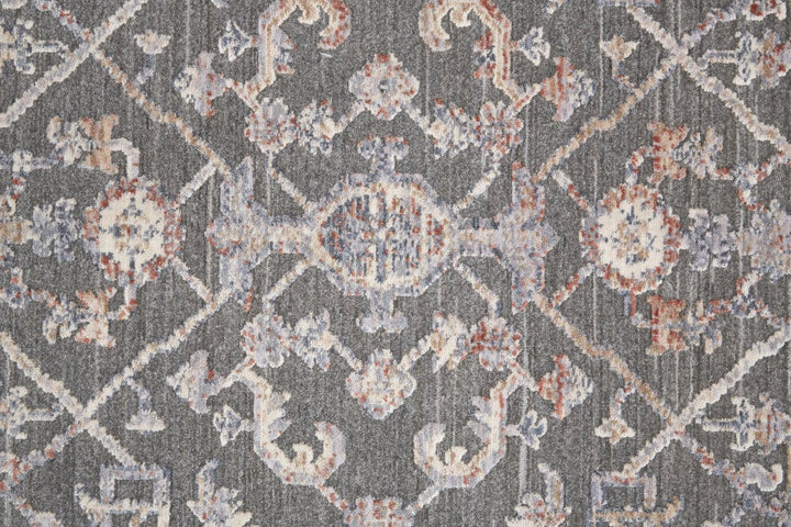 8 x 10 Gray and Ivory Floral Power Loom Area Rug Image 4