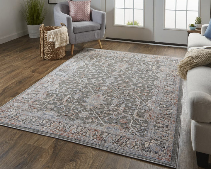 8 x 10 Gray and Ivory Floral Power Loom Area Rug Image 5