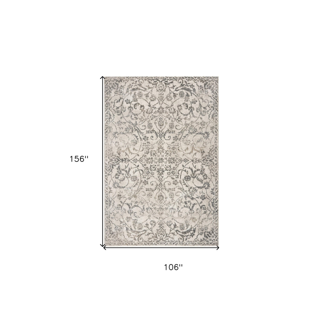 5X8 Ivory Machine Woven Distressed Traditional Floral Vines Indoor Area Rugg Image 2