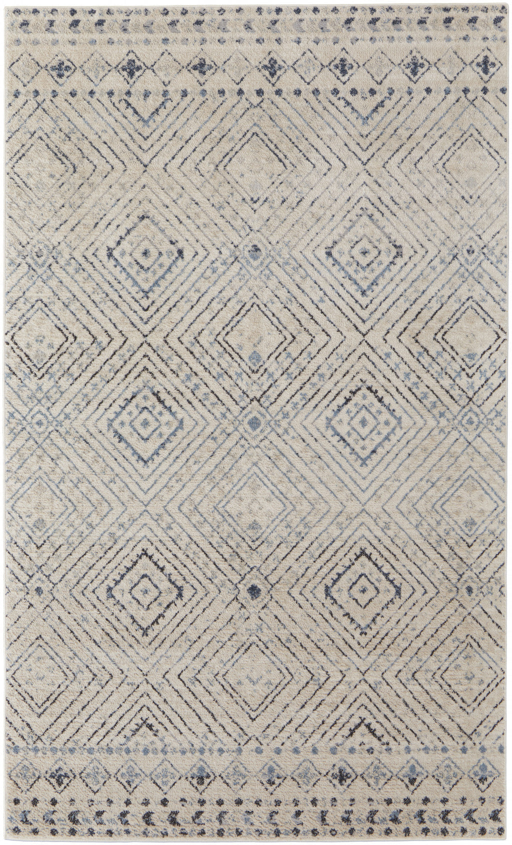 8 X 10 Ivory Blue And Gray Geometric Power Loom Distressed Area Rug Image 1