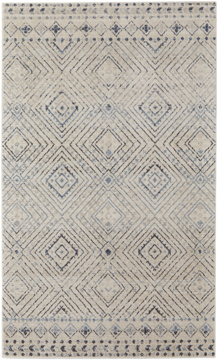 8 X 10 Ivory Blue And Gray Geometric Power Loom Distressed Area Rug Image 1