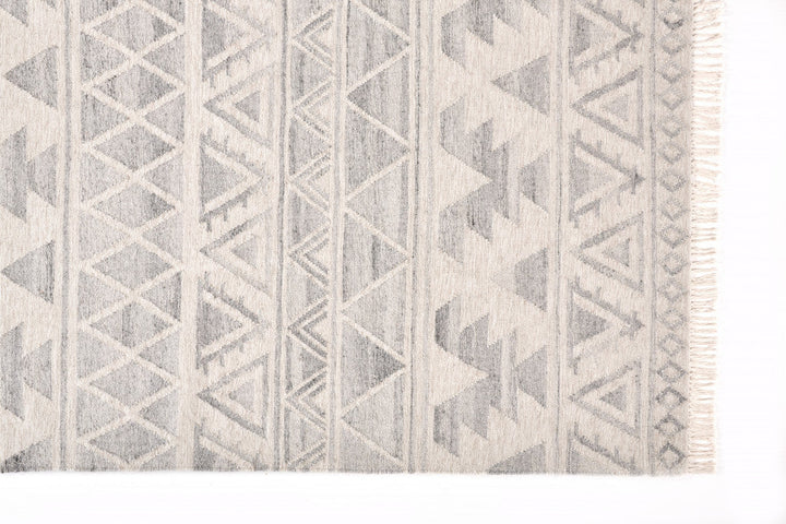 8 X 10 Ivory Gray And Blue Wool Geometric Dhurrie Flatweave Handmade Area Rug With Fringe Image 1