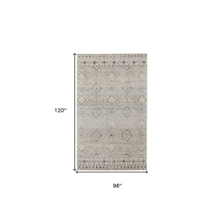 8 X 10 Ivory Blue And Gray Geometric Power Loom Distressed Area Rug Image 10