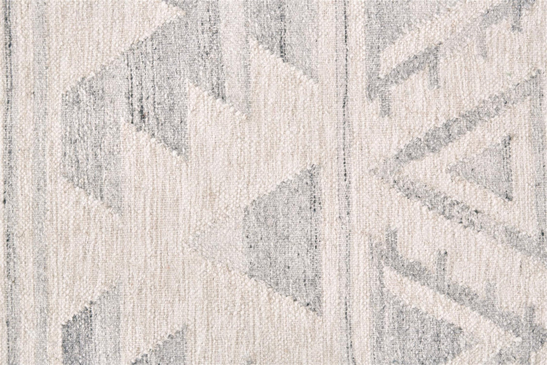 8 X 10 Ivory Gray And Blue Wool Geometric Dhurrie Flatweave Handmade Area Rug With Fringe Image 4