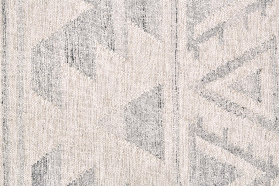 8 X 10 Ivory Gray And Blue Wool Geometric Dhurrie Flatweave Handmade Area Rug With Fringe Image 1