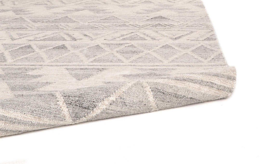 8 X 10 Ivory Gray And Blue Wool Geometric Dhurrie Flatweave Handmade Area Rug With Fringe Image 5