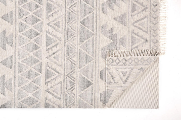 8 X 10 Ivory Gray And Blue Wool Geometric Dhurrie Flatweave Handmade Area Rug With Fringe Image 6