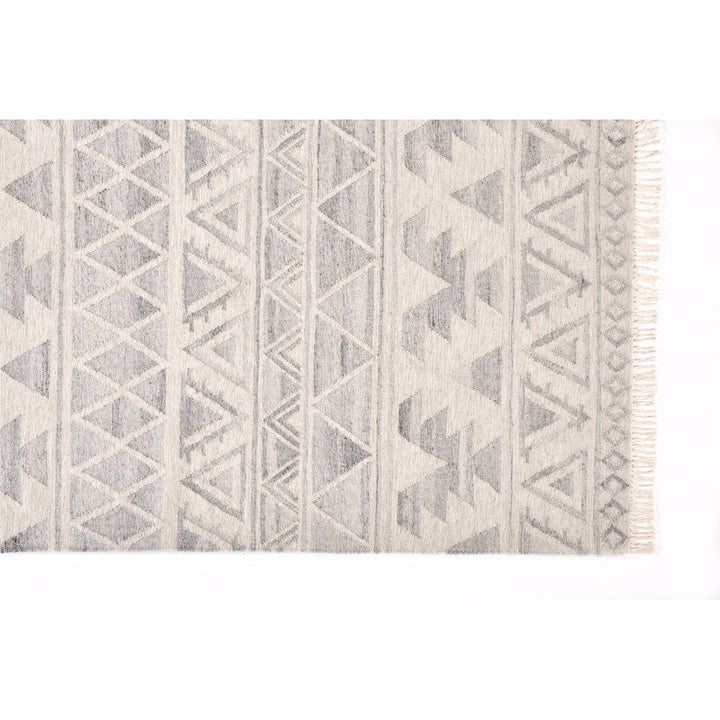 8 X 10 Ivory Gray And Blue Wool Geometric Dhurrie Flatweave Handmade Area Rug With Fringe Image 9