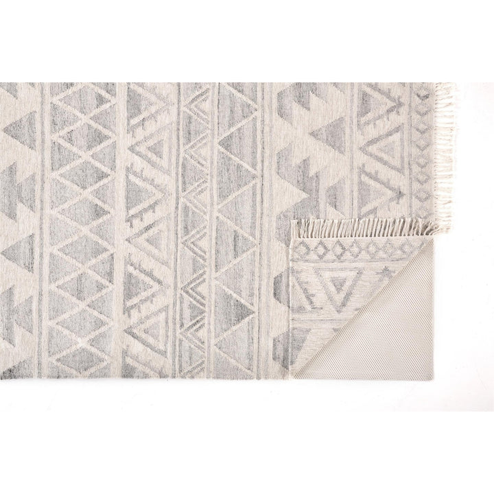 8 X 10 Ivory Gray And Blue Wool Geometric Dhurrie Flatweave Handmade Area Rug With Fringe Image 10