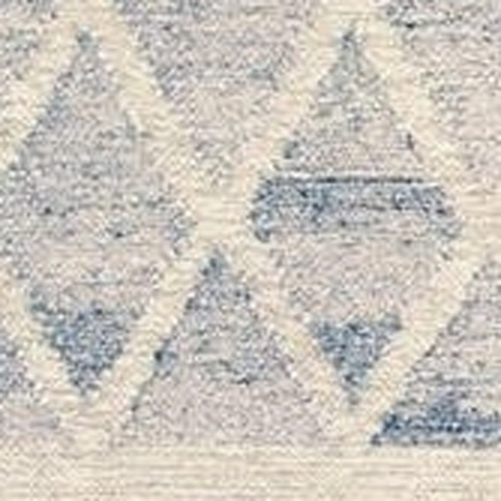 8 X 10 Ivory Gray And Blue Wool Geometric Dhurrie Flatweave Handmade Area Rug With Fringe Image 12