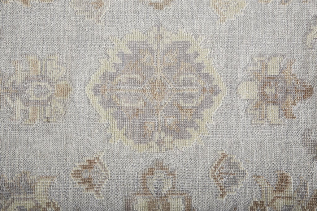 8 X 10 Ivory Silver And Tan Floral Hand Knotted Stain Resistant Area Rug Image 3