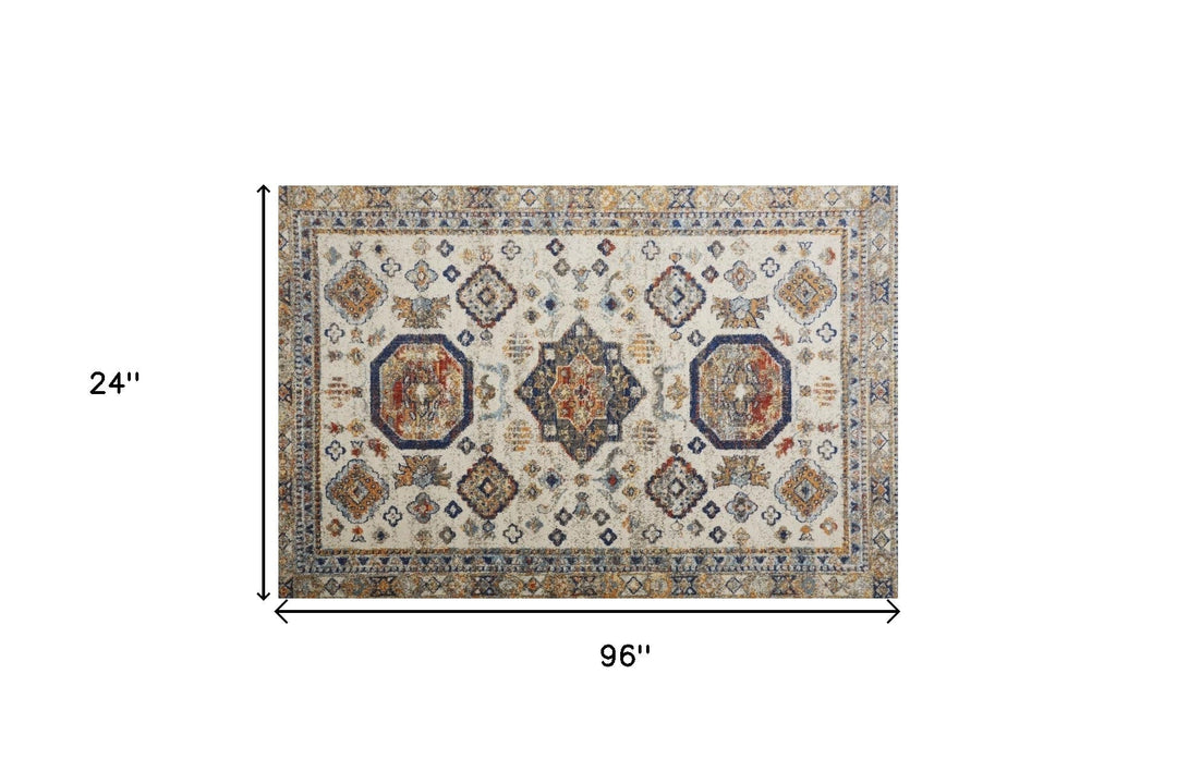 8 X 11 Ivory Orange And Blue Floral Stain Resistant Area Rug Image 7