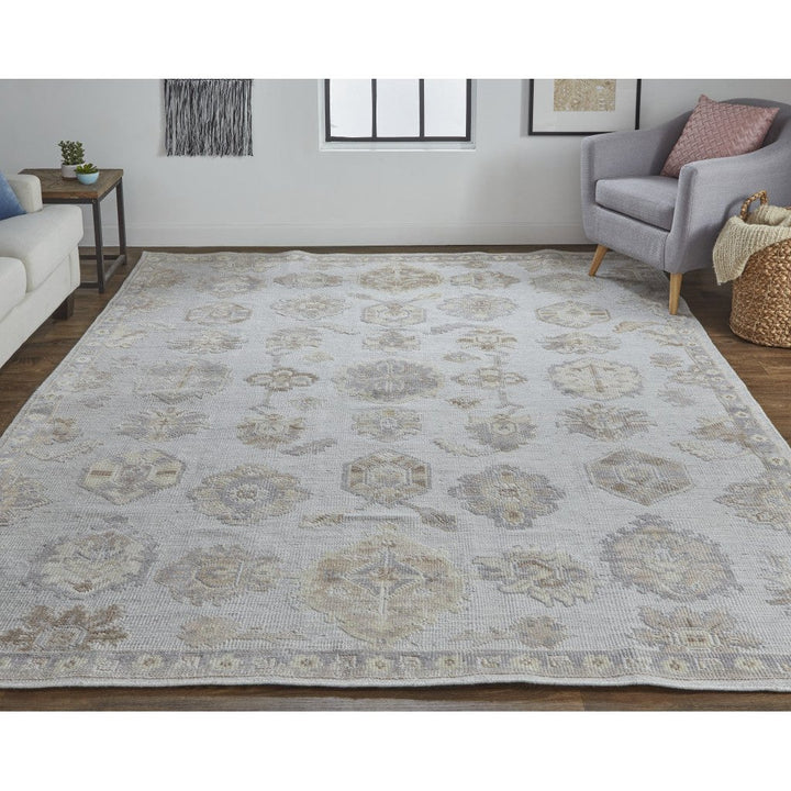 8 X 10 Ivory Silver And Tan Floral Hand Knotted Stain Resistant Area Rug Image 12