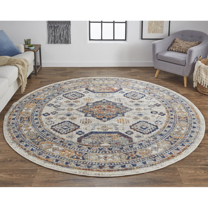 8 X 11 Ivory Orange And Blue Floral Stain Resistant Area Rug Image 5