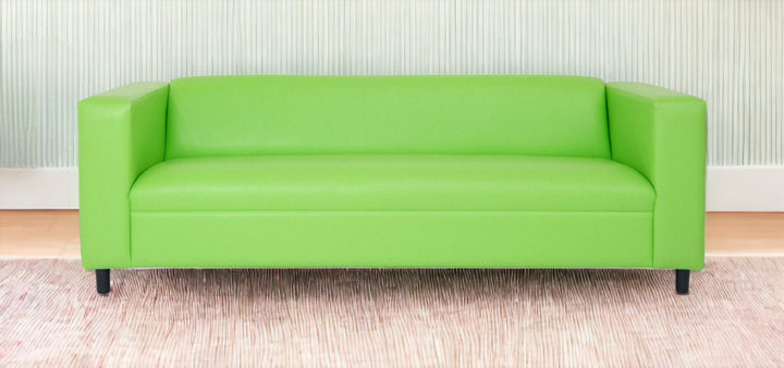 84" Green and White Faux Leather Geometric Sofa With Black Legs Image 3