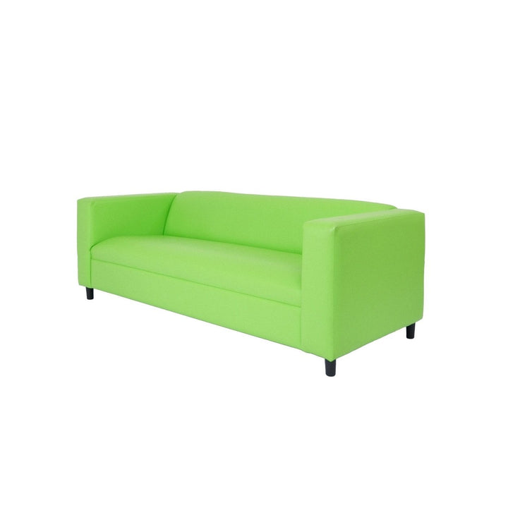 84" Green and White Faux Leather Geometric Sofa With Black Legs Image 7