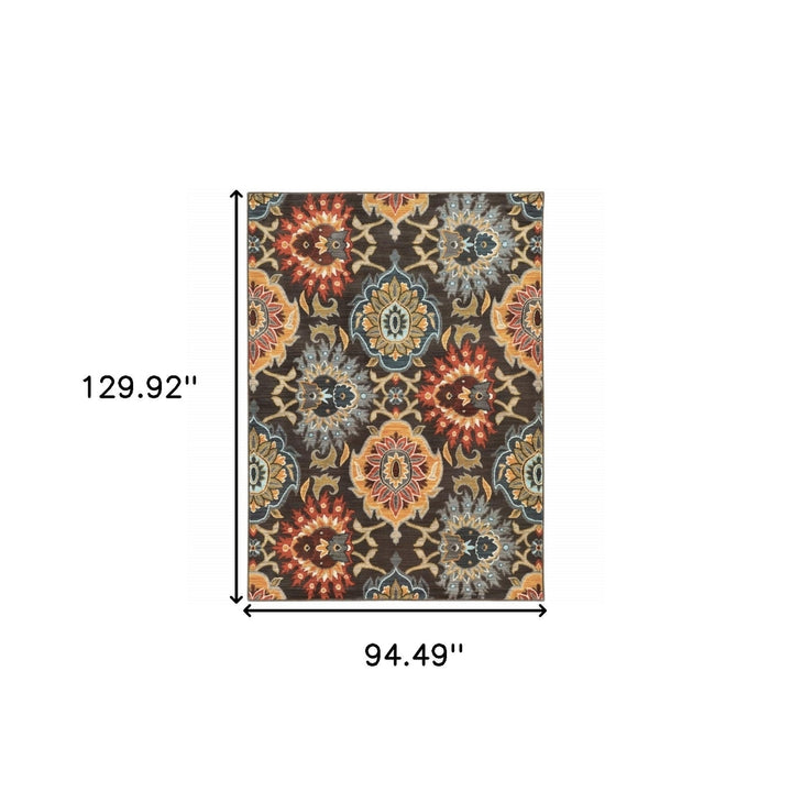 8 X 11 Brown Grey Rust Red Gold Teal And Blue Green Floral Power Loom Stain Resistant Area Rug Image 4