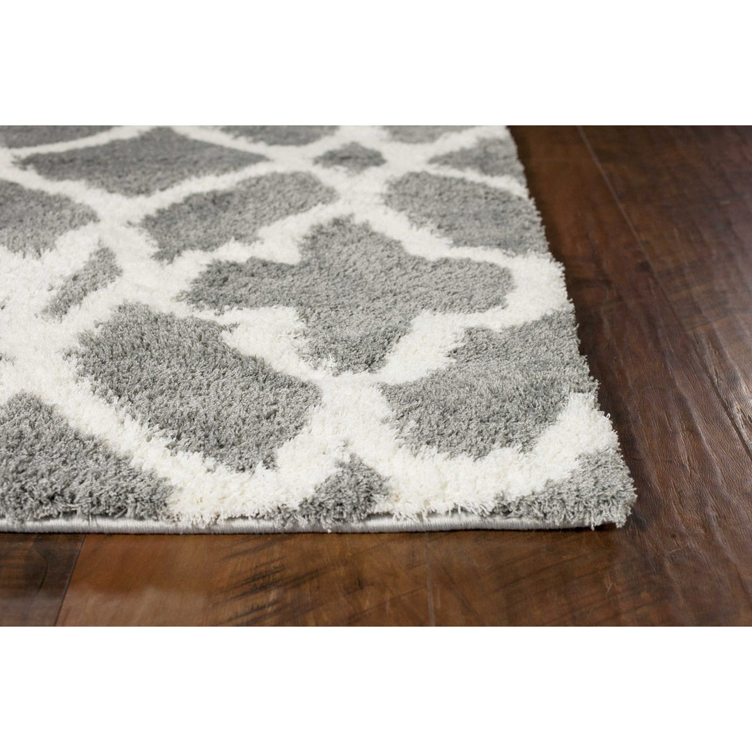 5X8 Grey Ivory Machine Woven Ogee Indoor Area Rug Image 5