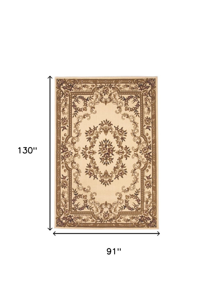 8X11 Ivory Machine Woven Hand Carved Floral Medallion Indoor Area Rug Image 1