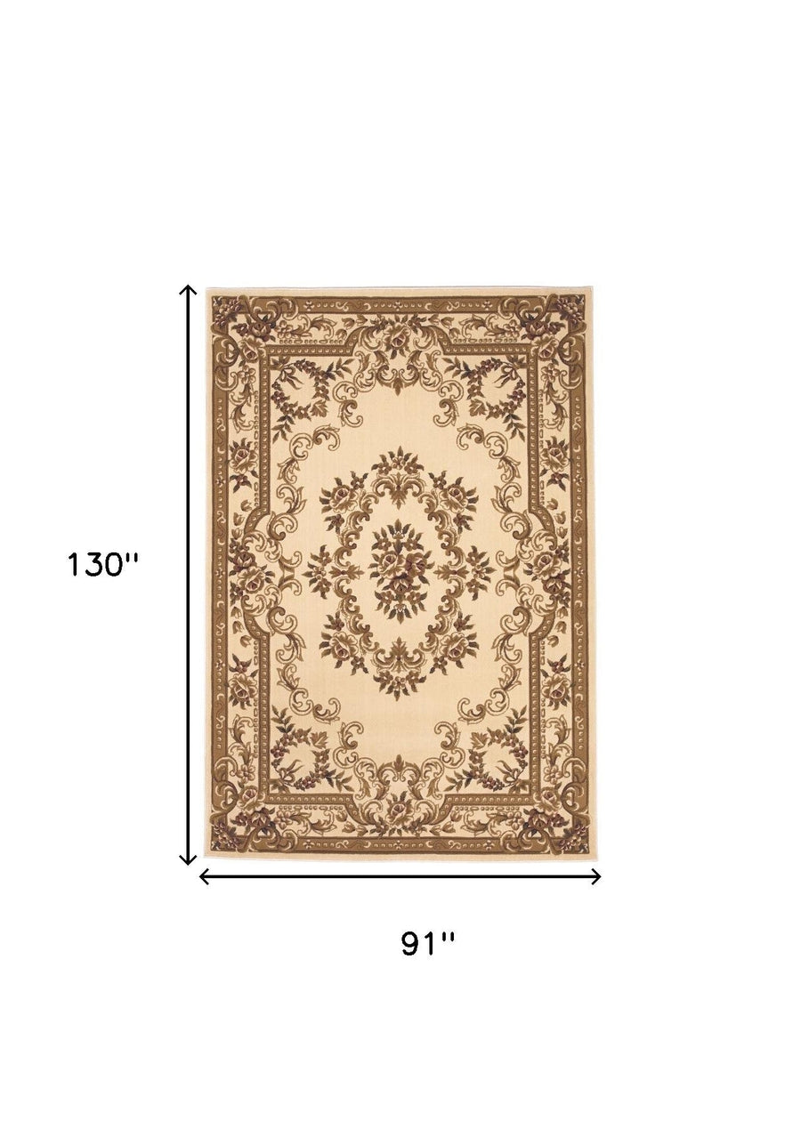 8X11 Ivory Machine Woven Hand Carved Floral Medallion Indoor Area Rug Image 1