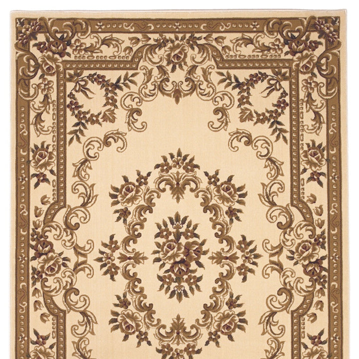 8X11 Ivory Machine Woven Hand Carved Floral Medallion Indoor Area Rug Image 2