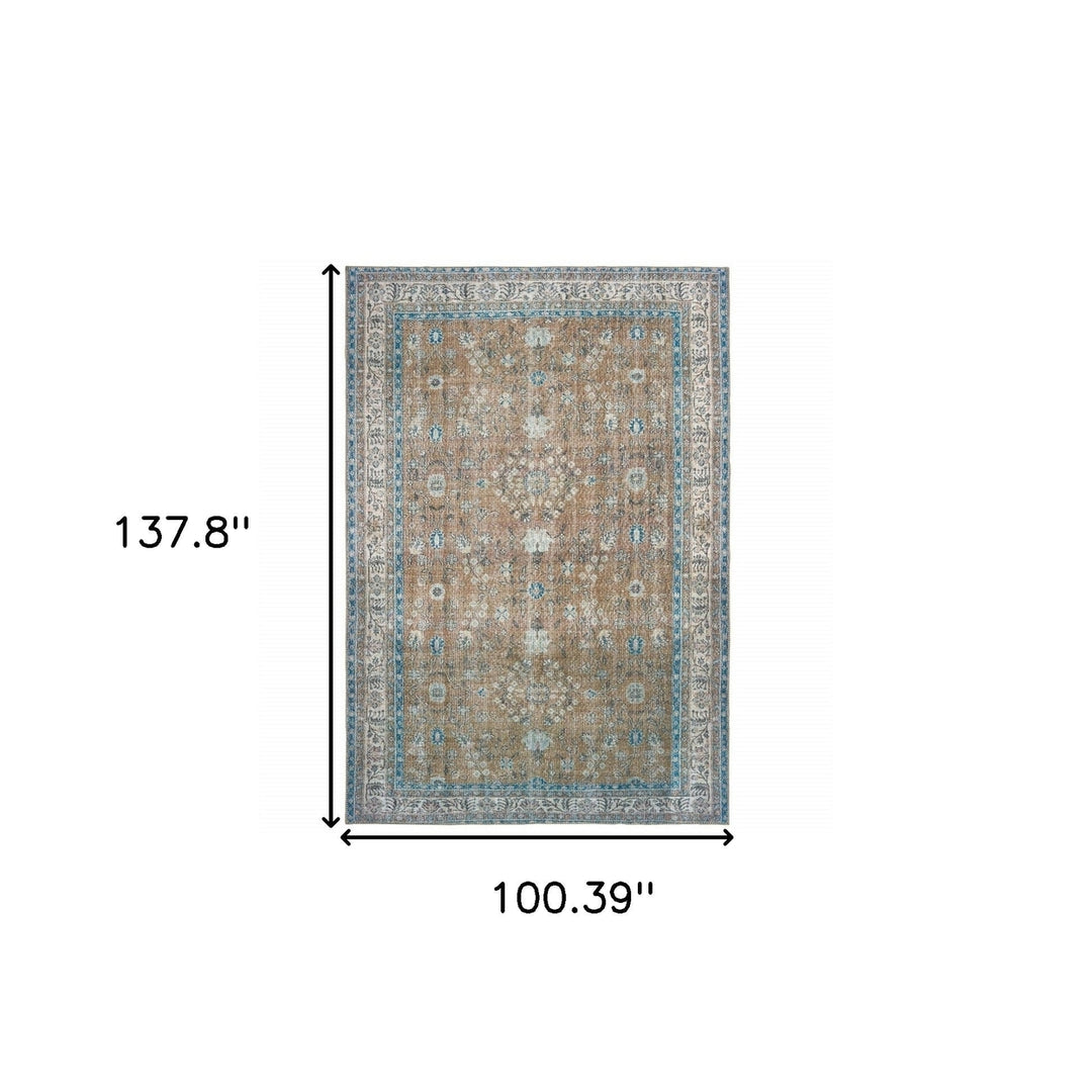 8 X 11 Gold And Grey Oriental Power Loom Stain Resistant Area Rug Image 5