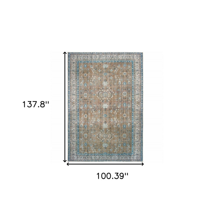 8 X 11 Gold And Grey Oriental Power Loom Stain Resistant Area Rug Image 5