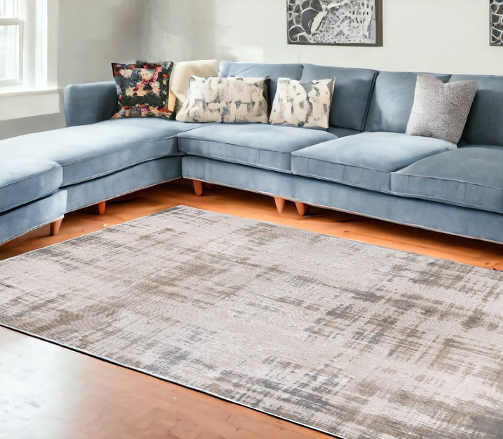 8 x 11 Gray and Beige Abstract Non Skid Area Rug Image 1